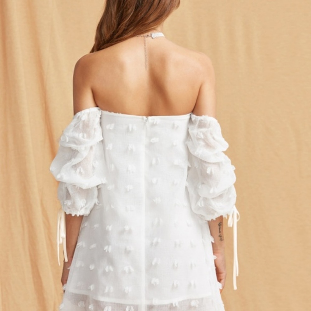 White Off Shoulder Mini Shift Dress - Picture 2 of 5